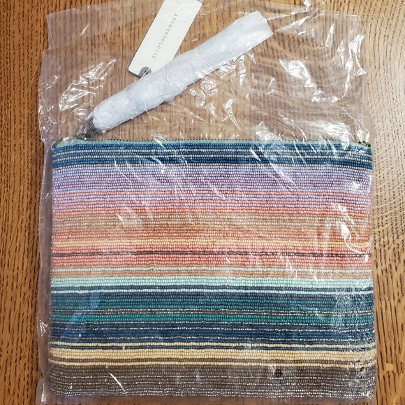 Anthropologie Aurore Beaded Clutch- pink + stripes - Picture 5 of 7